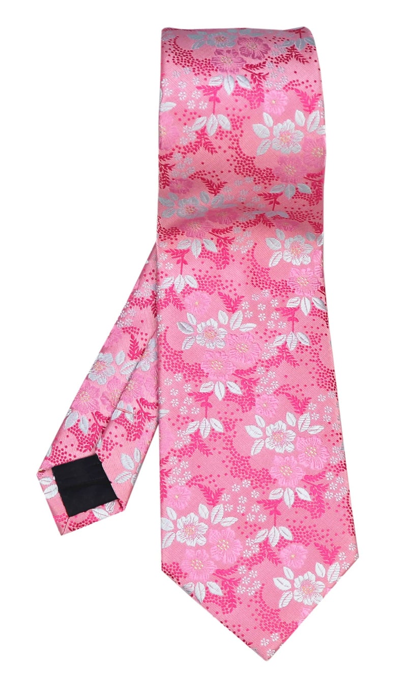 Elfeves Men's Women Boys Pink White Small Designer Jacquard Silk Tie Formal Self Necktie - Image 3